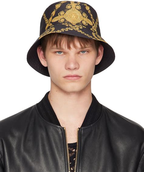 versace black leather hat|men Versace bucket hat.